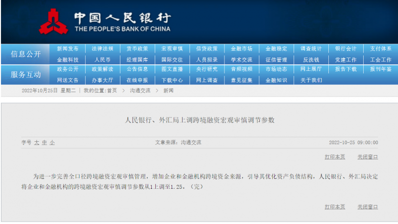 跨境融资宏观审慎调节参数上调